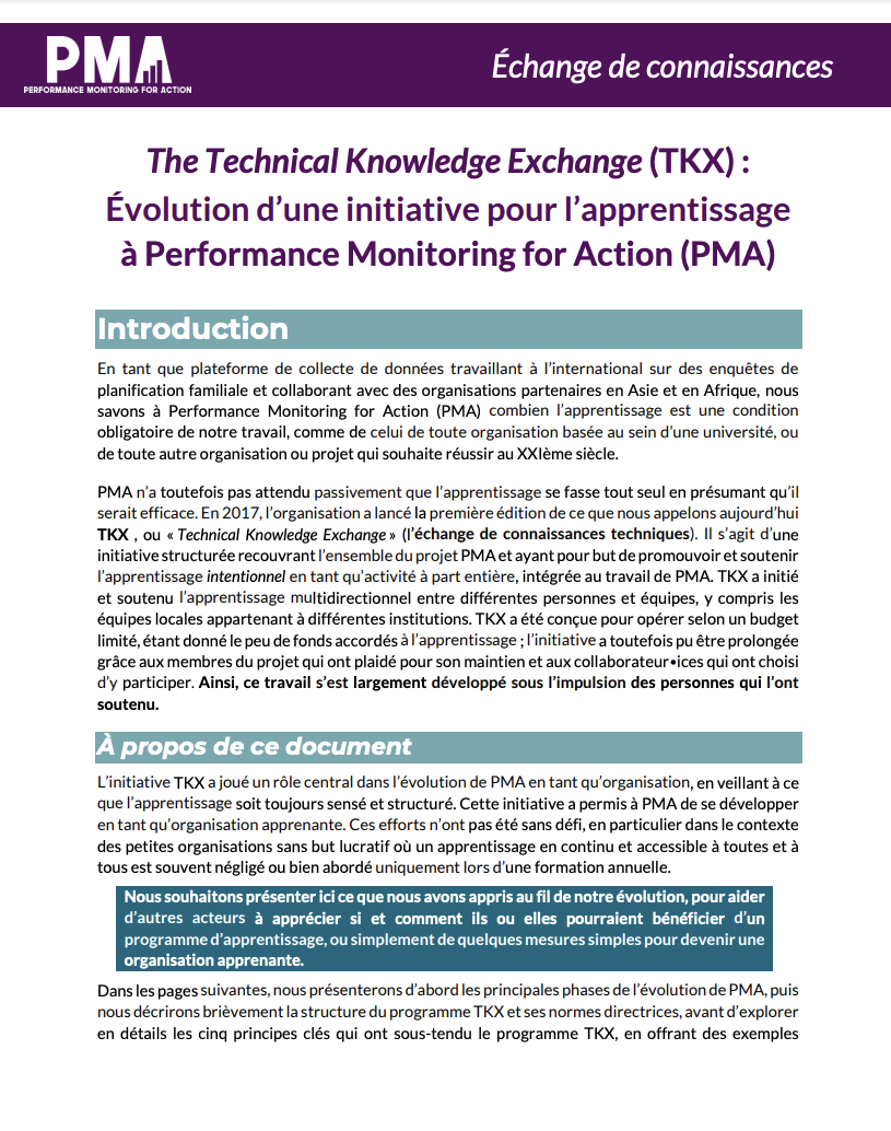PMA Technical Knowledge Exchange (TKX) Report (French)